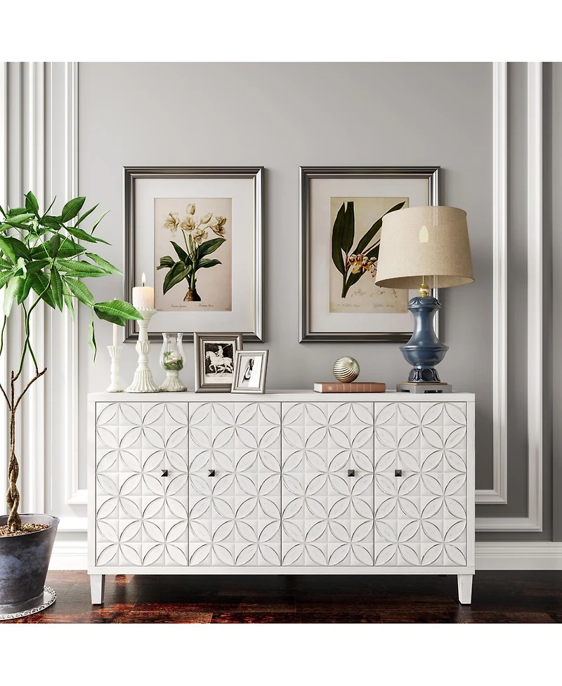 Streamdale White Wash 4-Door Wooden Accent Cabinet