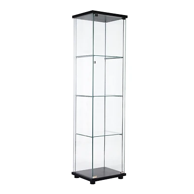 Streamdale Furniture One Door Glass Cabinet Glass Display Cabinet With 4 Shelves, Black