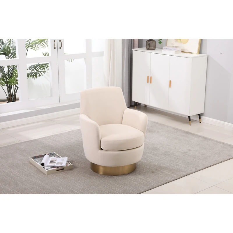 Simplie Fun Beige Velvet Swivel Accent Chair with Gold Base