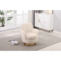 Simplie Fun Beige Velvet Swivel Accent Chair with Gold Base