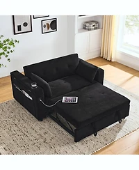 Simplie Fun 54" Pull-Out Sleeper Sofa Bed Double Seat Recliner Sofa Bed With Armrests With Storage