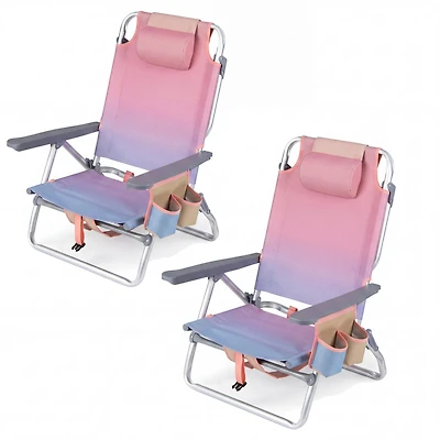 Gymax 2PCS Folding Backpack Beach Chair 5-Position Outdoor Reclining Chairs w/ Pillow