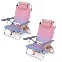 Gymax 2PCS Folding Backpack Beach Chair 5-Position Outdoor Reclining Chairs w/ Pillow