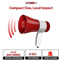5 Core Megaphone Bullhorn Speaker 30W Mini Bull Horn Rechargeable Cheer Megafono 800 Yards Range Loudspeaker