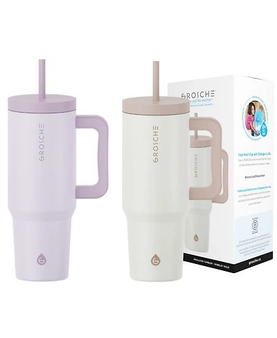 Grosche 40oz Insulated Tumbler with Straw and Handle, 2pk