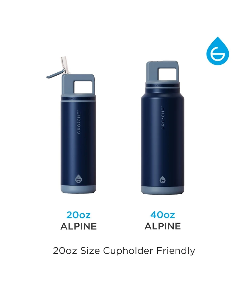 Grosche Alpine Flip 'N Sip Insulated, Leakproof Water Bottle with Straw, 20 Oz, 2pk
