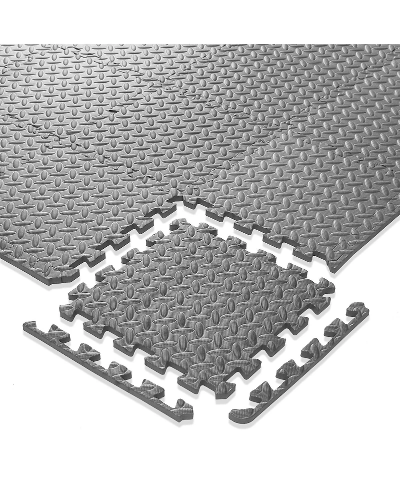 Philosophy Gym Pack of 12 Exercise Flooring Mats - 12 x 12 Inch Foam Rubber Interlocking Puzzle Floor Tiles - Gray