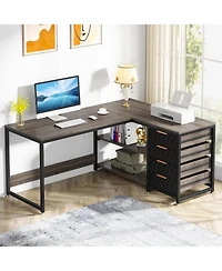 Tribesigns L Shaped Computer Desk with Storage Drawers, 59 inch Corner Desk with Shelves, Reversible L-Shaped Office Desk Writing Table Workstation fo