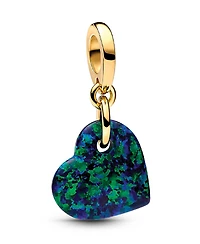 Pandora 14K Gold-Plated Opalescent Green Heart Dangle Charm