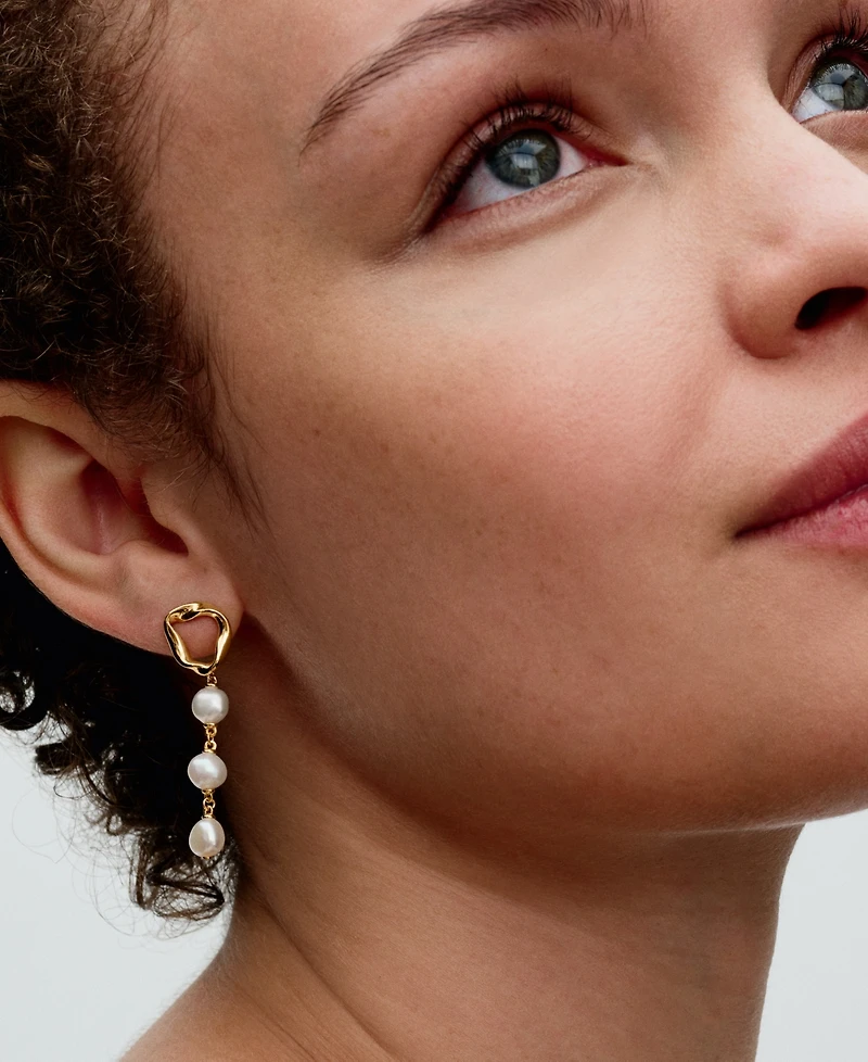 Pandora 14K Gold-Plated Shaped Circle Baroque Treated Freshwater Cultured Pearls Drop Earrings