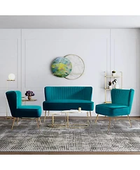 WestinTrends Mid Century Modern Tufted Velvet Loveseat Sofa and 25" Accent Chair 3-Piece Set