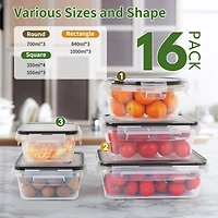 32 Pcs (16Pack) Bpa-free Food Storage Containers Set with Lids