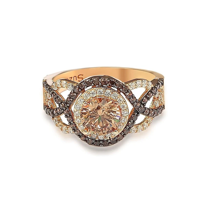 Suzy Levian Sterling Silver Cubic Zirconia Braided Halo Brown Bridal Center Stone Ring