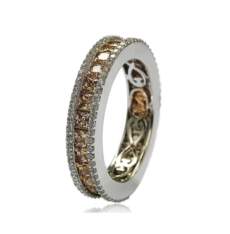 Suzy Levian Sterling Silver Cubic Zirconia Princess Cut Brown Eternity Band