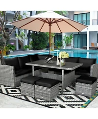 Sugift 7 Pieces Outdoor Wicker Sectional Sofa Set with Dining Table