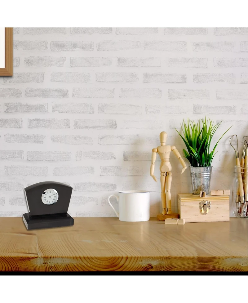 Bey-Berk Genuine Marble Desk Clock with Chrome Accents