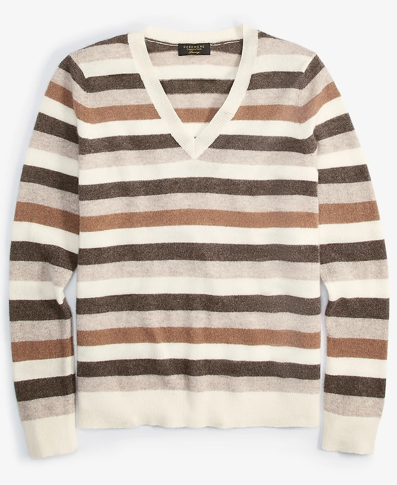 Charter Club Women's Striped 100% Cashmere V-Neck Sweater, Created for Macy's