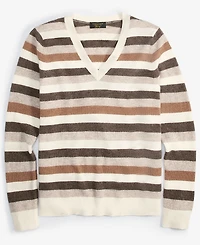 Charter Club Women's Striped 100% Cashmere V-Neck Sweater, Created for Macy's