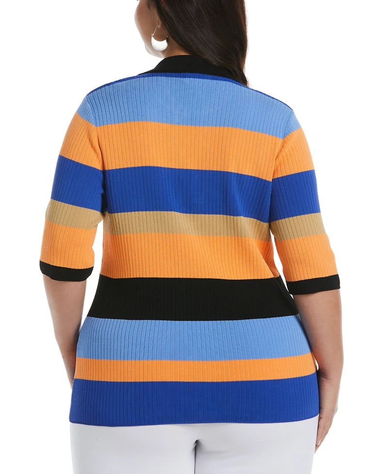 Ella Rafaella Plus Size Lace-Up Short Sleeve Polo Sweater