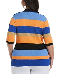 Ella Rafaella Plus Size Lace-Up Short Sleeve Polo Sweater