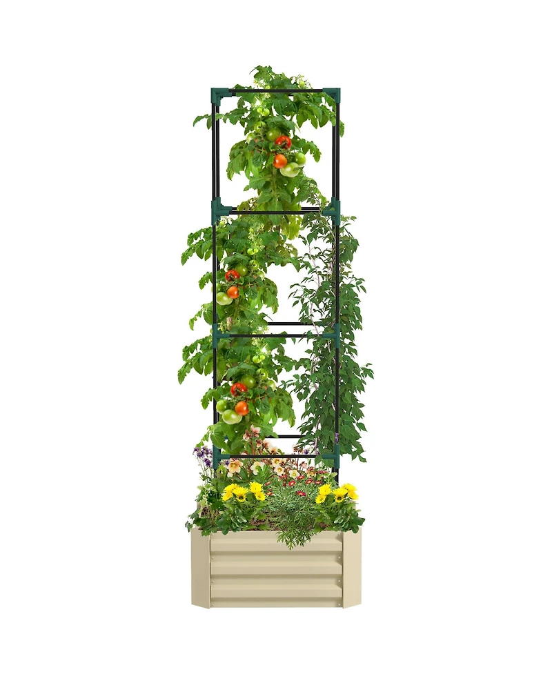 Outsunny Galvanized Raised Garden Bed w/ Tomato Cage,