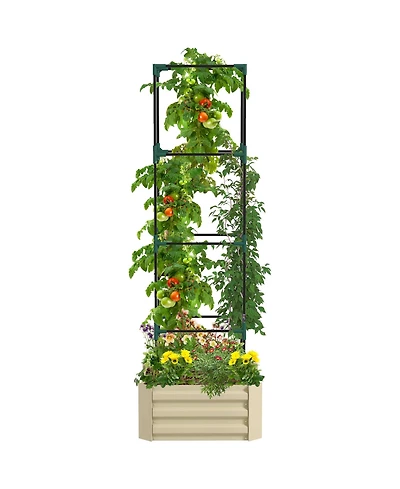 Outsunny Galvanized Raised Garden Bed w/ Tomato Cage,
