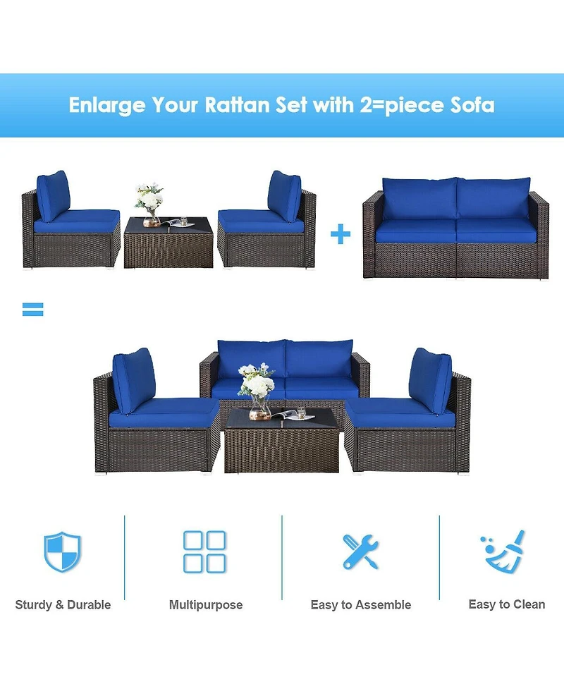 Sugift 2 Pieces Patio Rattan Sectional Conversation Sofa Set
