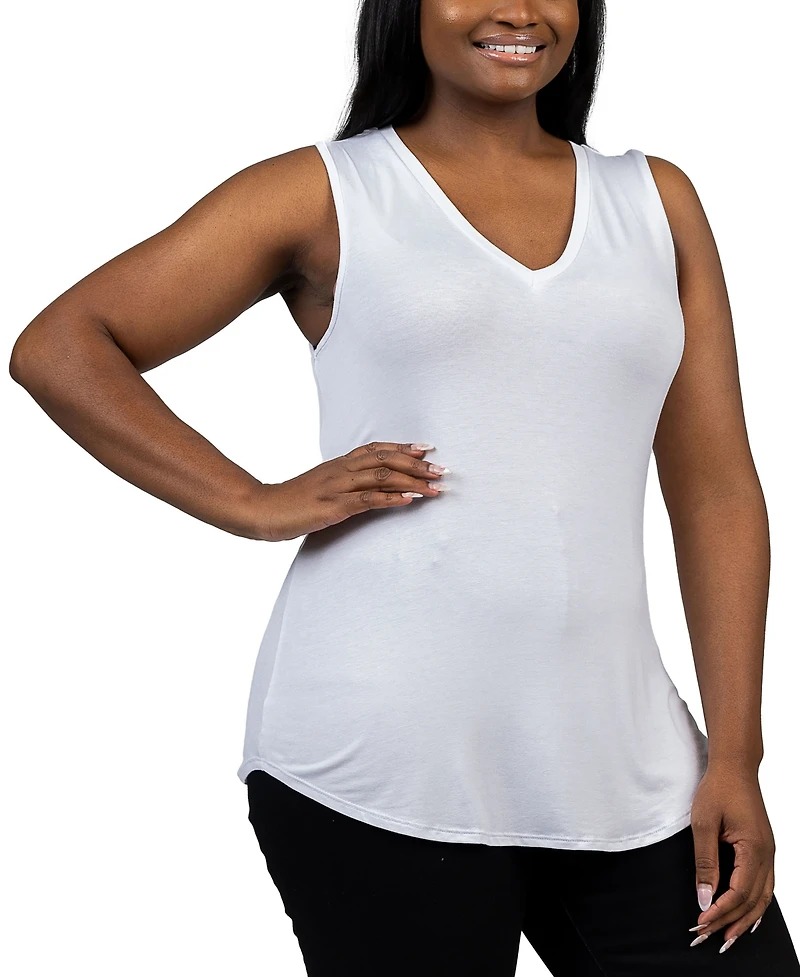 24seven Comfort Apparel Plus Size V-Neck Sleeveless Rounded Hemline Top