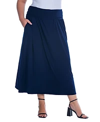 24seven Comfort Apparel Plus Foldover Maxi Skirt With Pockets