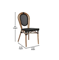Merrick Lane Mael Set Of Two Stacking Thonet Bistro Style Chair With Textilene Seat And Bamboo Finished Metal Frame For Indoor/Outdoor Use
