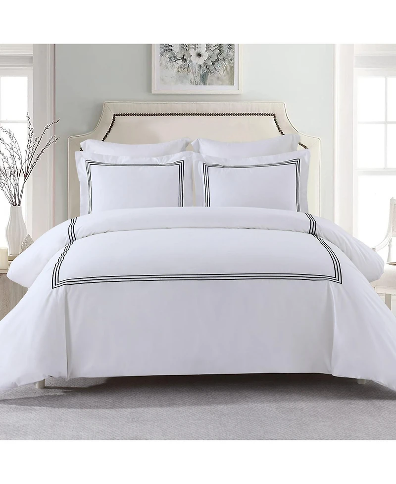 Adeline 100% Cotton Percale Embroidered Duvet Cover Set, Twin/Twin Xl