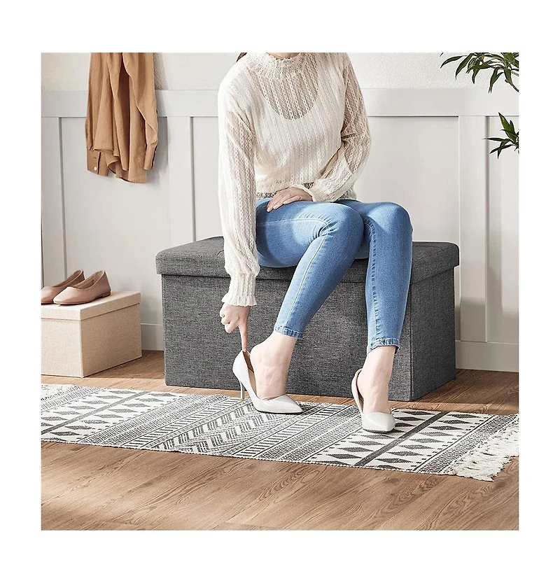 Slickblue 21.1-Gal Storage Ottoman Bench, Folding Storage Chest, Footstool with Flip-Up Lid, Padded Seat