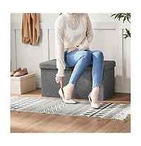 Slickblue 21.1-Gal Storage Ottoman Bench, Folding Storage Chest, Footstool with Flip-Up Lid, Padded Seat