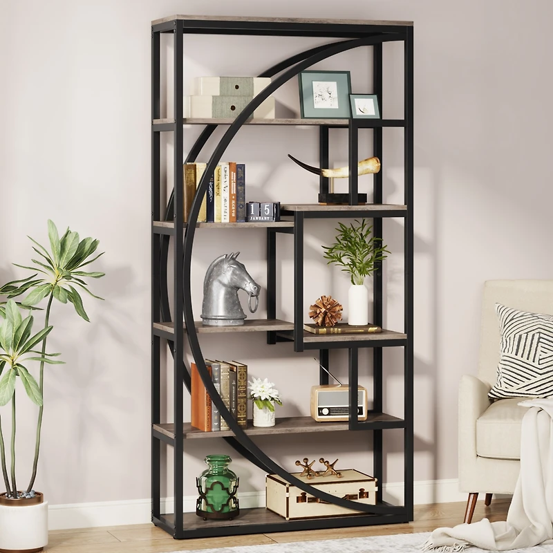 Tribesigns Bookshelf, Industrial 5-Tier Etagere Bookcase, 70.8 inch Tall Bookshelf with 8 Open Storage Shelf, Book Shelf Display Tack Shelving Unit fo