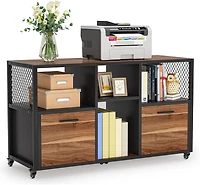 Tribesigns 2 Drawer Wood File Cabinets, Modern Mobile Lateral Filing Cabinet for Letter/ A4 Size, Printer Stand with Open Storage Shelves and Drawer f
