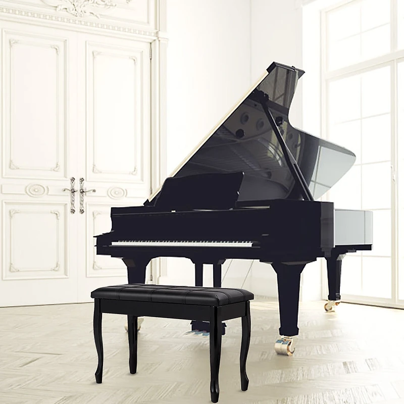 Sugift Solid Wood Pu Leather Piano Bench with Storage