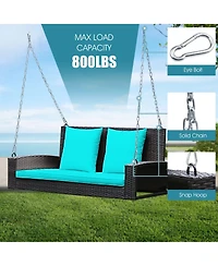 Sugift 2-Person Wicker Hanging Porch Swing with 2 Back Cushions and 1 Seat Cushion