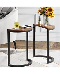 Tribesigns End Table Semi Circle Set of 2, Small Half Round Side Tables Living Room with Metal, Wood Accent Table Slim C Table for Sofa Couch, Easy As