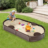 Sugift 6 Feet Kids Oval Sandbox with Built-in Corner Seat and Bottom Liner