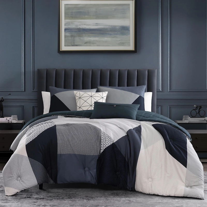 Bebejan Geo Fusion Bedding 200 Thread Count 100% Cotton Sateen 5 Piece Reversible Queen Comforter Set