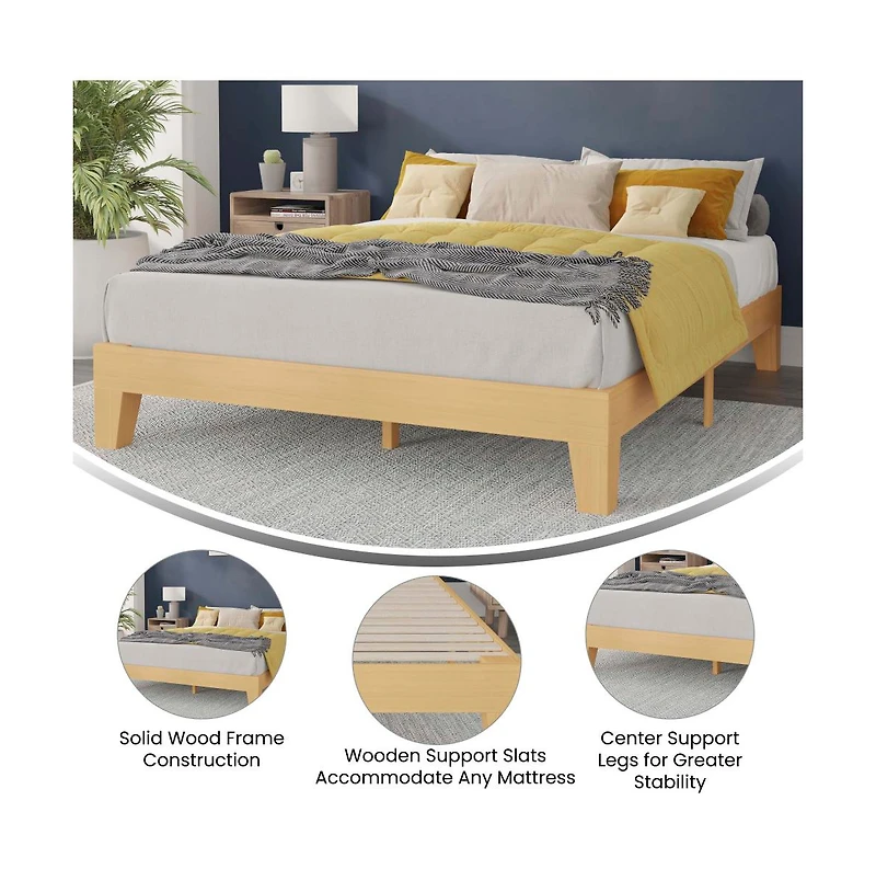 Merrick Lane Eduardo Platform Bed Frame, Solid Wood Frame With Slatted Support