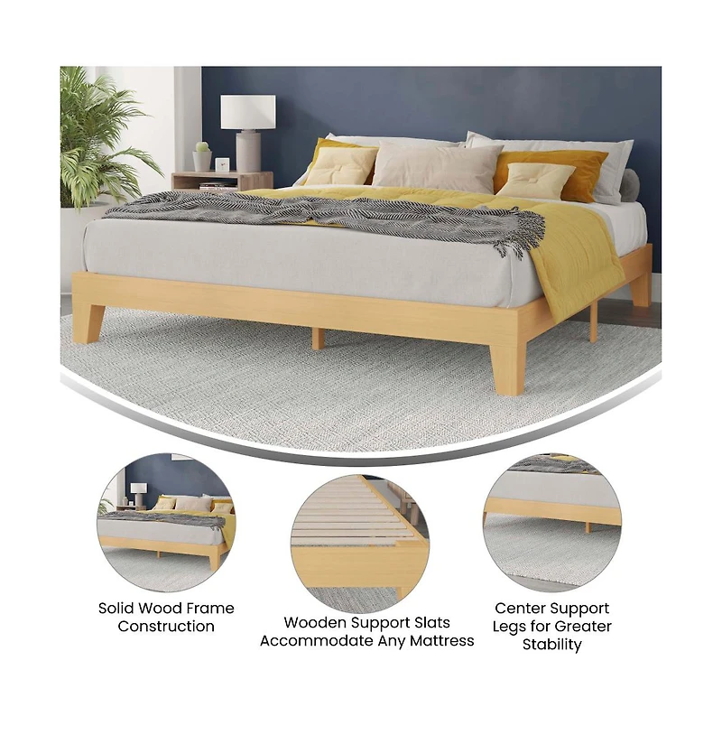 Merrick Lane Eduardo Platform Bed Frame, Solid Wood Frame With Slatted Support