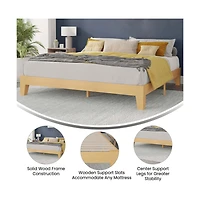 Merrick Lane Eduardo Platform Bed Frame, Solid Wood Frame With Slatted Support