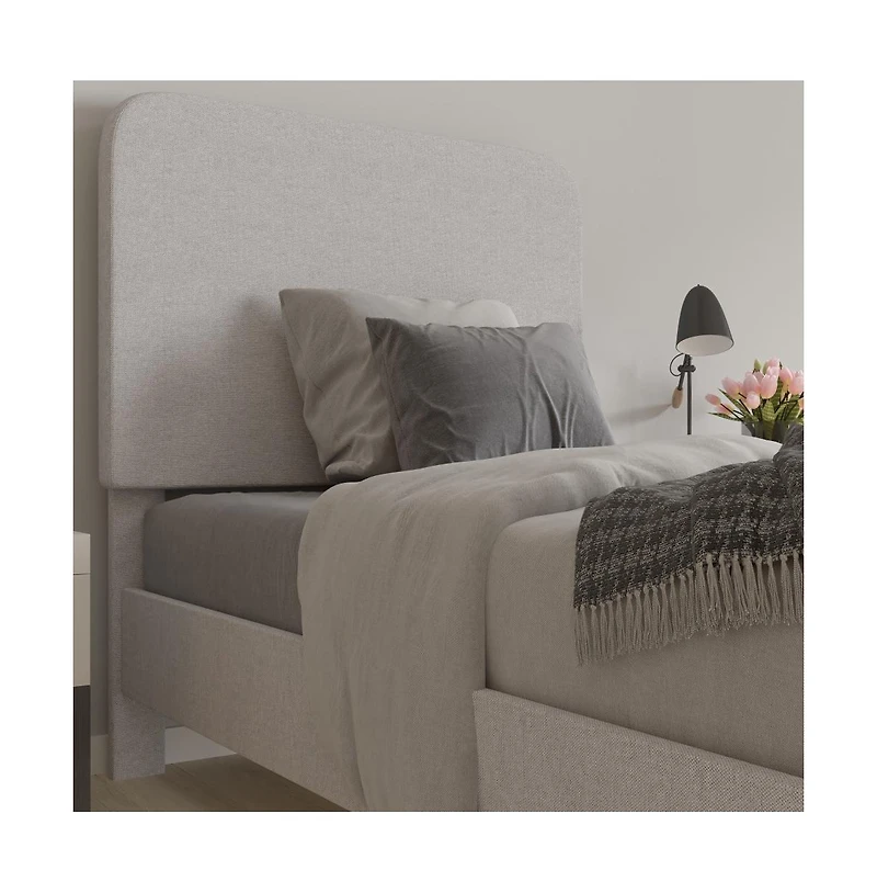 Merrick Lane Remi Platform Bed With Headboard - Upholstered Frame - 14 Wooden Slats - No Box Spring Required