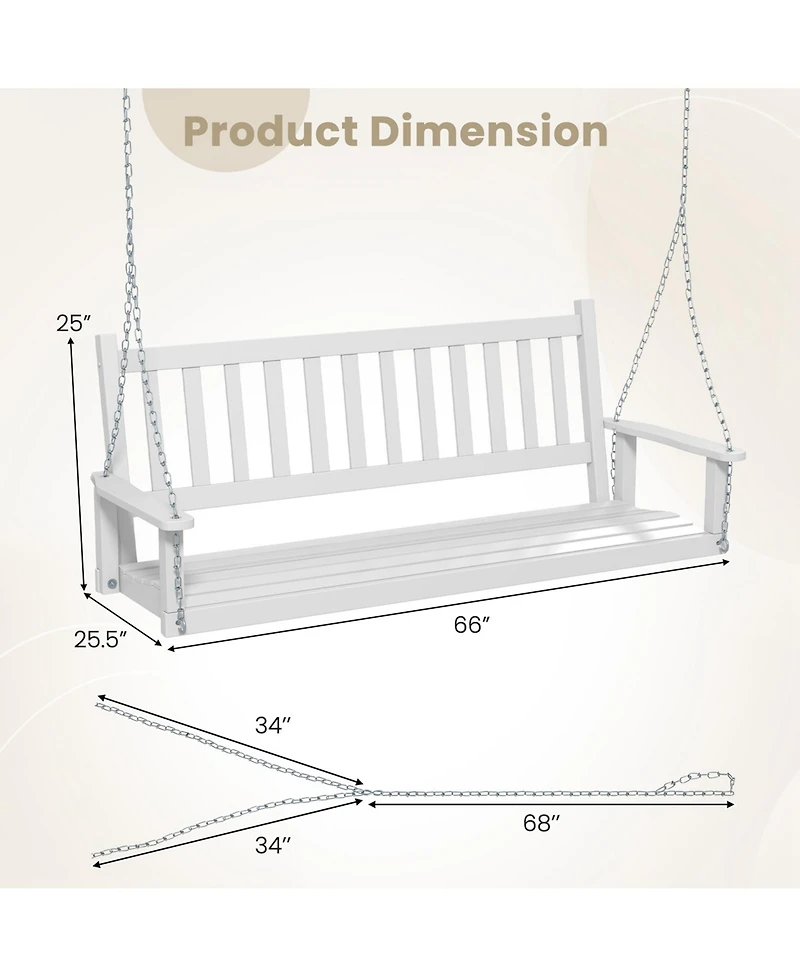 Costway 3-Person Wooden Outdoor Porch Swing Heavy Duty Patio Hanging Bench Chair