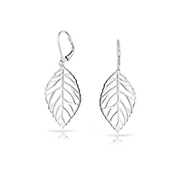 Bling Jewelry Large Tribal Nature Style Lightweight Open Leaf Feather Drop Dangle Lever Back Earrings Sterling Silver