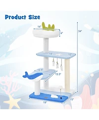 Ocean-themed Cat Tree with Sisal Covered Scratching Posts Hanging Interactive Toys