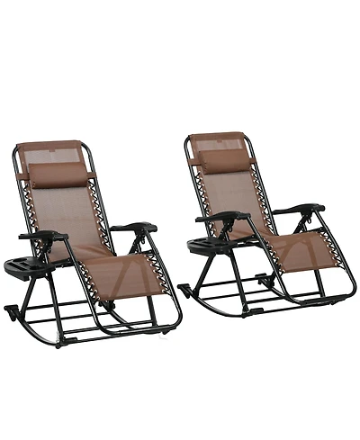 Outsunny Set of 2 Rocking Zero Gravity Lounge Chairs, Folding,