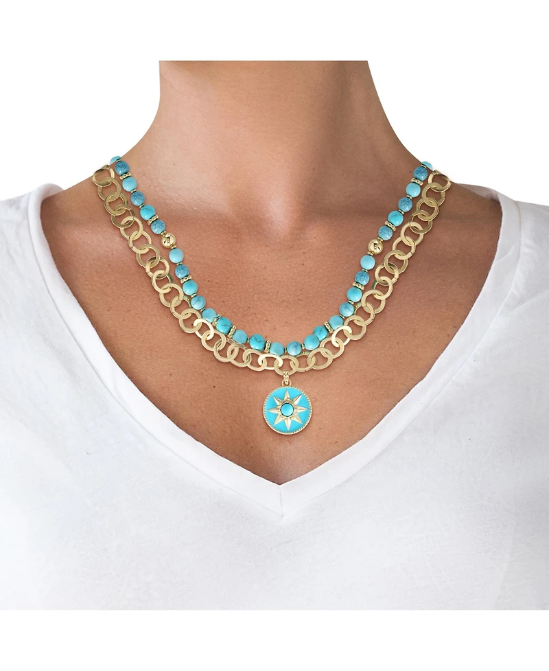 Jessica Simpson Women's Layered Necklace with Turquoise Beads
