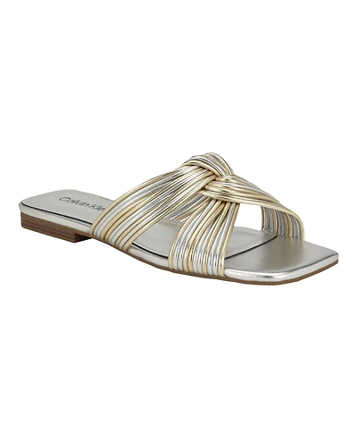 Calvin Klein Women's Mavin Square Toe Slip-On Flat Sandals